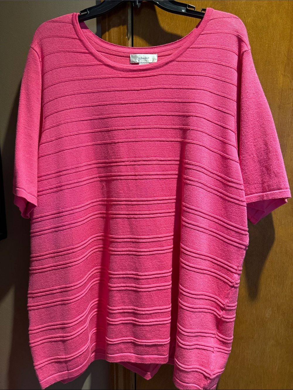 CJ Banks Hot Pink Textured Short Sleeve Sweater